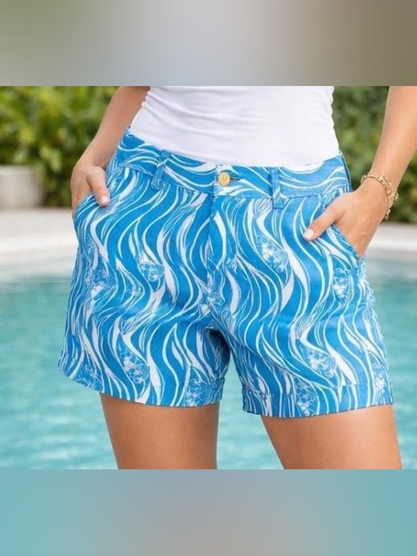 Lilly Pulitzer Blue & White Wave-Print Bermuda Shorts
